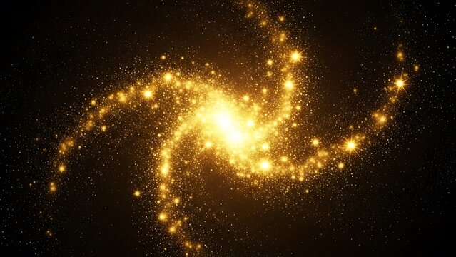Golden spiral galaxy with glowing particles cosmic abstract background space illustration - Powered by Adobe