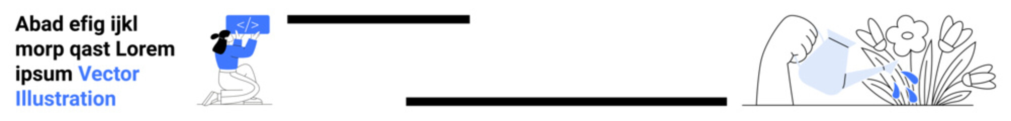 Obraz premium Creativity, innovation, personal growth, sustainability, nurturing ideas, teamwork. Abstract ion of a person holding a lightbulb and another watering flowers. Creativity and innovation visually