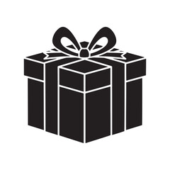 Elegant Ribbon Christmas Gift Box Silhouette – Wrapped Present with Decorative Bow for Holiday and Winter Designs