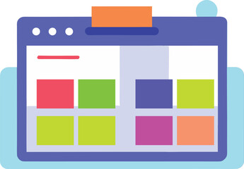 Project management kanban board with colored task cards isolated on white background