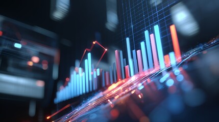 Modern Business Dashboard with Connected Data Nodes, 3D Graphs, Interactive Charts, Analytics Interface, Investment Insights, Trading Performance, Corporate Reporting, Digital Visualization, 4K.