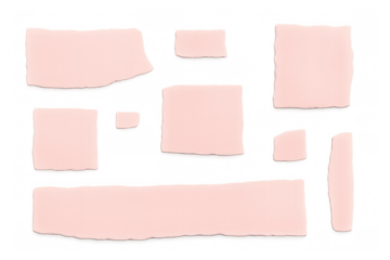 Pink torn paper pieces and ripped note page elements for collage background with transparent backdrop