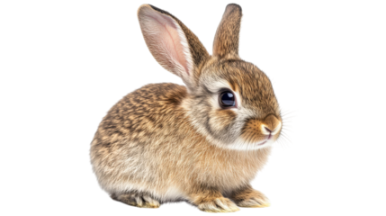 Brown rabbit with large ears isolated on a transparent background
