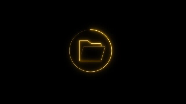 Glowing blue neon file folder sign. Neon Folder icon isolated on black background File menija file transfer.4k video