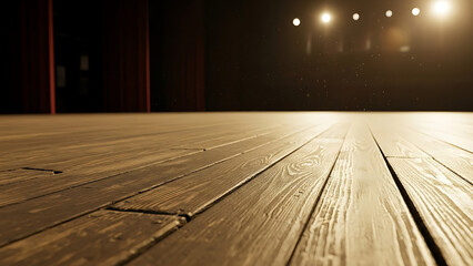 Spotlit wooden stage floor awaiting a performance
