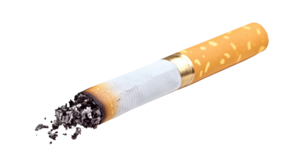 Burning cigarette with ash falling isolated on a transparent background