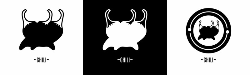Chili logo set. Collection of black and white logos. Stock vector.