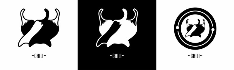 Chili logo set. Collection of black and white logos. Stock vector.