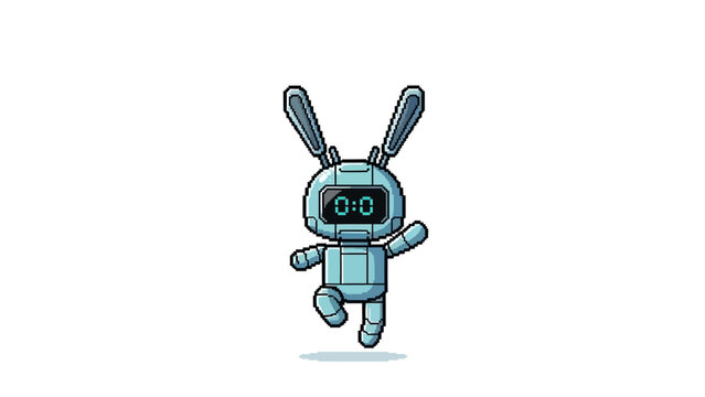 Delightful pixel art robot bunny mascot perfect for gaming or playful tech branding