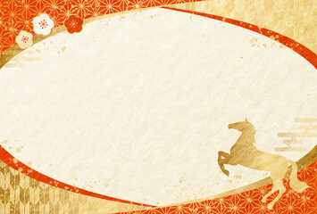 高級感のある 和柄 午年 和紙の背景 正月 新年 年賀状 2026年