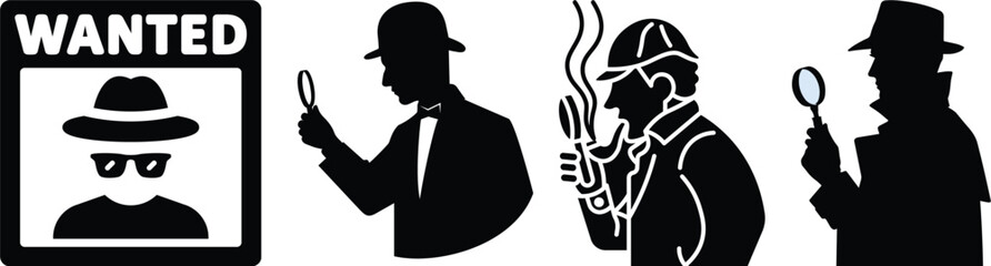 Silhouetted Sleuths Uncover Mysteries with Detective Icons