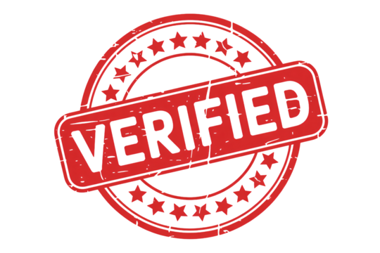 Authentic red grunge verified rubber stamp offering official approval and trusted quality assurance for any project