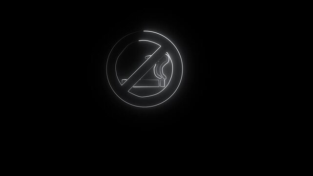 smoking sign icon warning neon lights. No smoking neon  animation Futuristic laser background. Seamless loop. 4k motion video.