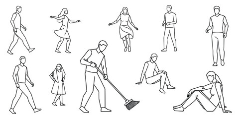 Architectural Sketch People Outline Vector Design: Line Art Human Figures Collection for Urban Planning Illustration and Landscape Architecture. 