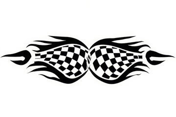 Fototapeta premium Aggressive racing tattoo, Tribal flame and checkered flag graphic element for racing and speed
