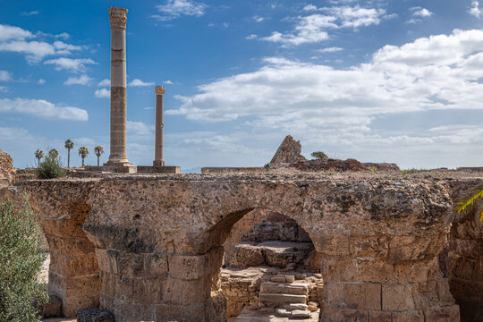 Interior to the Baths of Antoninus (Thermes d'Antonin), archaeological site. The largest Roman bath complex built in Africa, dating to the mid-2nd century AD under Emperor Antoninus Pius.