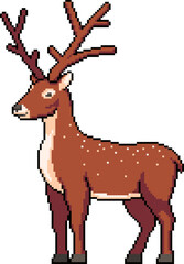 Pixel art deer standing with antlers, 8-bit style vector illustration