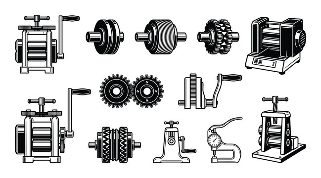 Rolling mill machines; metalworking equipment; gears; rollers; jewelry manufacturing; industrial tools; flat stock production