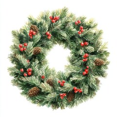 Watercolor New Year's illustration, New Year's wreath on a white background. AI generative.