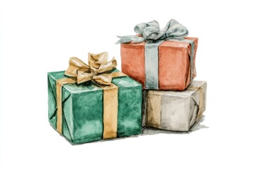 Watercolor New Year's illustration with New Year's gifts on a white background. AI generative.