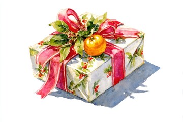 Watercolor New Year's illustration with New Year's gifts on a white background. AI generative.