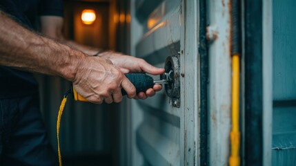 Professional unlocking a secure container during an urgent situation employing emergency tools to gain quick access without damage.