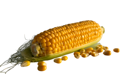 Fresh yellow corn on the cob with kernels against a