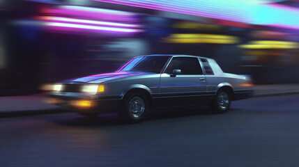Fototapeta premium A classic 80s-inspired futuristic vehicle driving.