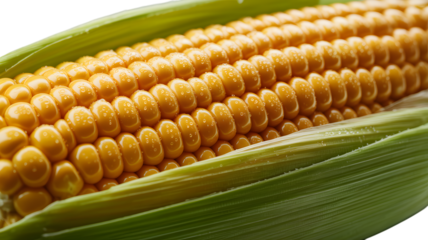 Fresh corn on the cob with water droplets glistening on the yellow kernels