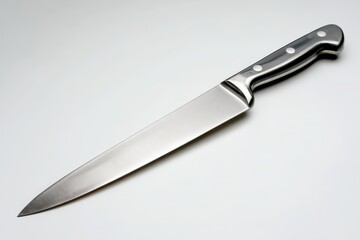 Fototapeta premium Stainless steel kitchen knife on a clean white studio background