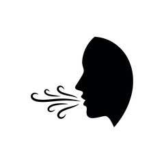 Human head profile exhaling air vector icon.