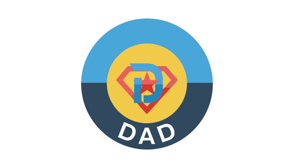 Superhero Dad Logo Design Featuring a Blue Circle with a Yellow Circle and a Red Diamond with a Blue 'D' Emblem for Fatherhood