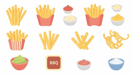 Collection of Delicious French Fries and Sauces.