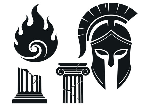 Ancient Greek Symbols Fire Helmet Columns and Architectural Elements