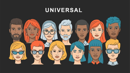 Diverse group of people portraits representing universal human faces and expressions.