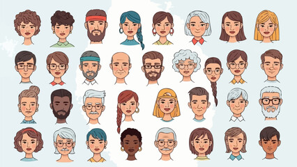 Diverse Group of Cartoon Avatars Representing Various Ages and Ethnicities.