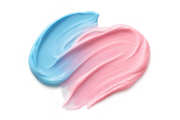Swirling cosmetic cream texture: blue and pink pastel facial mask or makeup smudge on transparent background