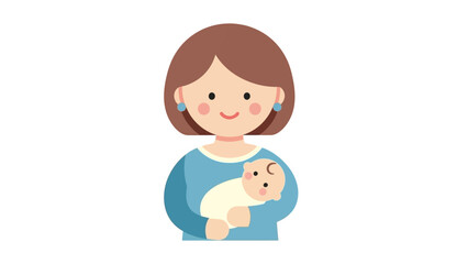 A heartwarming flat illustration of a loving mother gently holding her newborn baby, symbolizing maternity and family care