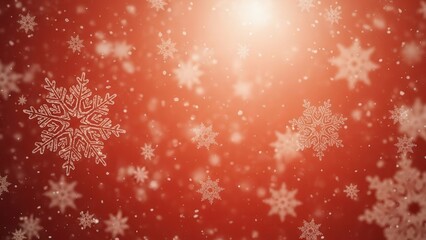 Christmas themed red background with soft snowfall and glowing warm light.