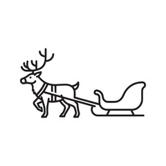 Reindeer and Sleigh Outline Icon – Christmas Santa Sleigh Symbol for Festive Winter Holiday Designs
