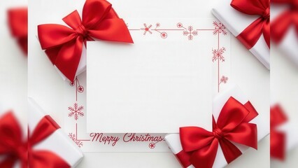 Decorative Christmas card style frame with red bows and white copy space.