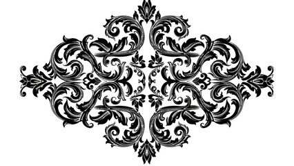 Elegant decorative floral ornament in black and white with intricate details, ideal for design
