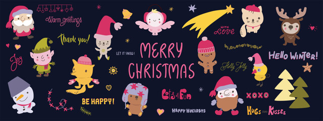 Cute Christmas and Winter Cartoon Element Set Illustration