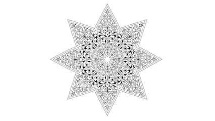 Obraz premium Intricate floral star pattern with vintage design elements in black and white, perfect for