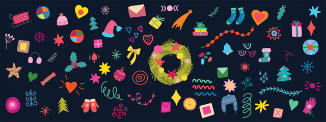 Colorful Christmas and New Year Holiday Element Set Illustration