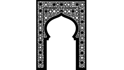Black and white Islamic architectural design element with intricate star patterns a culturally