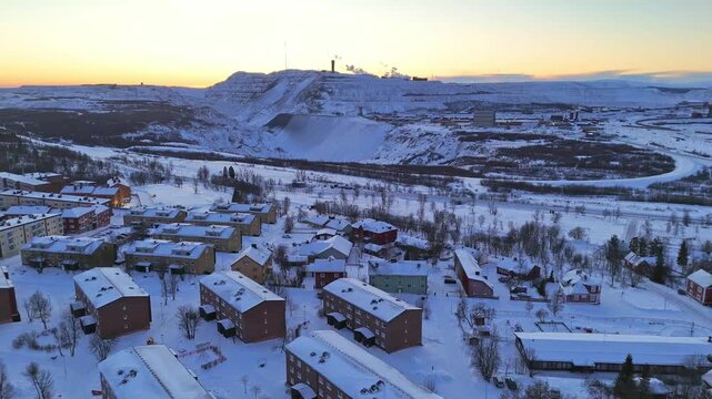 Aerial view of Kiruna mine and townscape, Sweden.