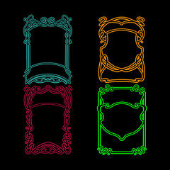 Psychedelic Posters Template Set, Art Nouveau Frames, Psychedelic Colors, line art	, set of heraldic elements