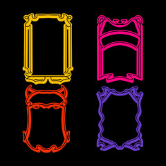 Psychedelic Posters Template Set, Art Nouveau Frames, Psychedelic Colors, line art , set of vintage labels