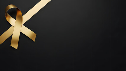 Golden awareness ribbon on a dark background symbolizing support and hope